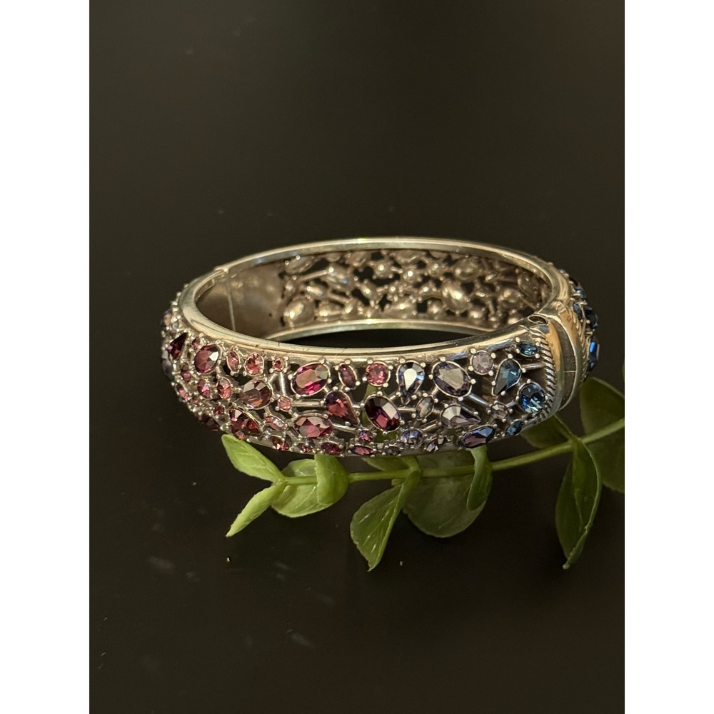 Brighton One Love Bangle Bracelet Silver Plated Multi Color Crystal Hinged Cuff - Picture 7 of 11